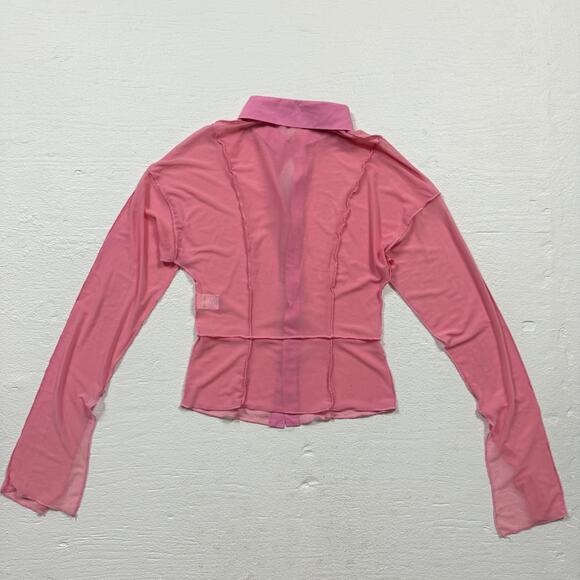 Shein Mesh Patchwork Button Up Pink Long Sleeve Top, Size Small - Picture 7 of 7